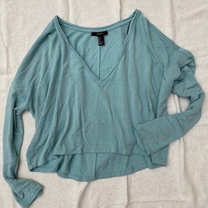 Forever 21 Turquoise V Line Cropped Sweater